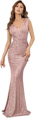 Women Sequin Bridesmaid Dress V-Neck Sleeveless Party Maxi Dress Mermaid Formal Evening Prom Gowns in Saudi Arabia