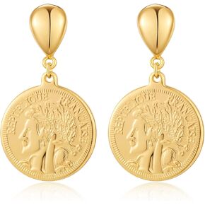 Gold Drop Dangle Earrings for Women Gold Coin Dangle Drop Earrings for Fashion Modern Jewelry