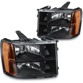 Headlights Assembly for 2007-2013 GMC Sierra 1500, 07-14 Sierra 2500HD 3500HD Replacement Headlamp, Chrome Housing Clear Side