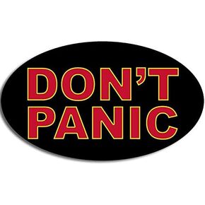 Oval Don't Panic Sticker (Funny Hitchhiker's Guide to The Galaxy Movie)