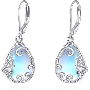 Teardrop Moonstone Leverback Earrings for Women 925 Sterling Silver Moonstone Dangle Jewelry for Sensitive Ears
