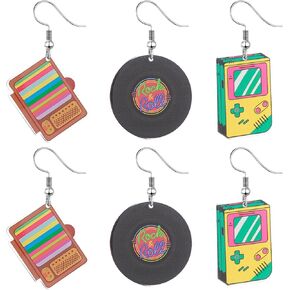3 Pairs Neon Cassette Tape Earrings Set for Women Acrylic Cassette Music Earrings Vintage Vinyl Record Earrings 70s 80s Retro Tape Earrings 90's Outfit Party Accessories