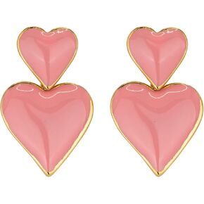 Gold Plated Earrings for Women Trendy Double Heart Dangle 18K Plated Fashion Large Gold Statement Earrings Jewelry for Women