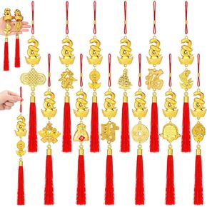 Marsui 24 Pcs Chinese New Year Decorations 2025 Year of The Snake Pendant Snake Lucky Charms Decorative Hanging Ornaments Hanging Tassels for Fortune Wealth Success Home Kitchen Bonsai Tree Car Decor