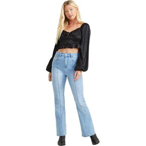 ALTAR'D STATE Women's Kayla Star Print Flare Jeans, High Waisted Light Wash Blue Denim, Size 29