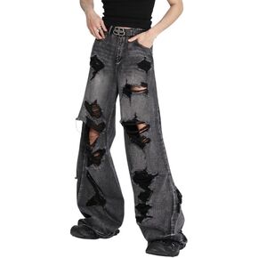 Men's Baggy Jeans Y2k Boyfriend Ripped Jeans for Woman Wide Leg Hip Hop Denim Pants Grunge Summer Clothes