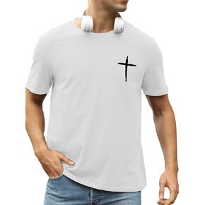 Mens Short Sleeve Cotton T-Shirts Crew Neck Jesus Cross Printed Shirts Faith Christ Shirts
