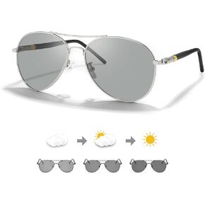 TJUTR Aviator Sunglasses for Men Women Photochromic Sunglasses Metal Frame, Polarized Sunglasses UV Protection for Driving
