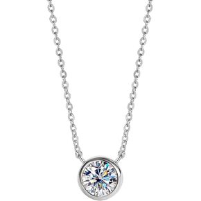 1CT Moissanite Solitaire Necklace D Color VVS1 925 Sterling Silver Elegant Bezel Pendant Dainty Halo Choker Necklaces for Women Wife Mom (White Gold)