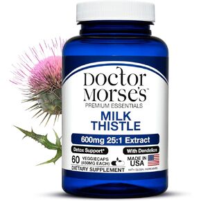 Doctor Morse's Milk Thistle Supplement 15000mg, Liver Detox Support 1200mg Dandelion Root, Ultra Potent Formula, Made in FDA-Registered, NSF-Certified Facility, Supports Liver Health, 60 Capsules
