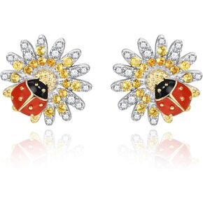 Daisy Ladybug Stud Earrings 925 Sterling Silver Hypoallergenic Flower Earrings for Women…