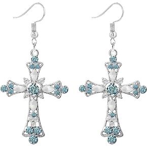 Cross Earrings for Women Dainty Bohemian Colorful Rhinestone Cross Dangle Earrings punnk Gothic Style Drop Earrings For Love Trust Faith Hope Jewelry Gifts