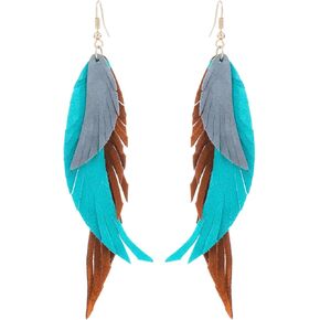 Women's Long Leather Feather Earrings