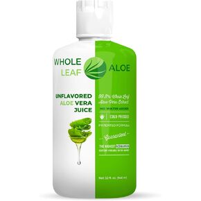 Whole Leaf Aloe Vera Juice - Potent, Unflavored, for Digestive Health, Skin Care and Hydration, Highest Acemannan Concentration, No Water Added, Patented Formula, Ideal for Daily Use