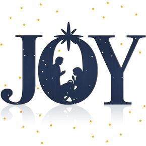 Yalikop 3 Pcs Christmas Joy Nativity Sign Decorative Wood Joy Sign Large Wooden Joy Sign Letter Printed Sign Rustic Farmhouse Decor for Indoor Outdoor Decor Garden Home Wall Decoration