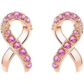 MSBLUE® "Faith Over Fear" Ribbon Earrings | 14K Rose Gold Vermeil with Pavé Pink Sapphires | Breast Cancer Awareness Jewelry