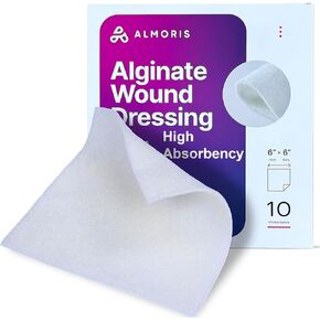 Calcium Alginate Wound Dressing 4x4 - High Absorbency Non-Stick Wound Dressing Pads for Moist Wound Care, Gel-Forming Dressings for Post-Surgical Wounds, Pressure & Diabetic Ulcers, 10 Pack