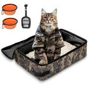 Portable Cat Litter Box with Lid, 16 * 12 * 6 inches Foldable Travel Litter Box for Cats, Lightweight & Easy to take, Cat Essentials for Outdoor Traveling