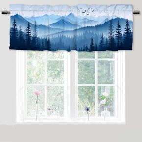 Misty Forest Windows Valances Curtain Watercolor Landscape Painting Tree Kitchen Curtains Room Darkening Curtains Rod Pocket 1 Pack 52x 18 inch