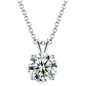 Moissanite Necklace for Women,0.1CT-12.0CT Lab Created Diamond Pendant 18K White/Yellow Gold Plated Sterling Silver Necklace Round Moissanite Pendant Diamond Solitaire Necklace Gift for Mom/Wife Moissanite Diamond Jewelry with GRA Certificate of Authentic