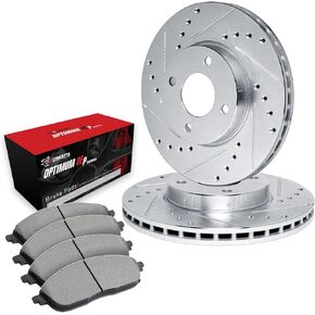 R1 Concepts Front Brakes and Rotors Kit |Front Brake Pads| Brake Rotors and Pads| Semi Metallic Brake Pads and Rotors |fits 1989-1996 Nissan 240SX