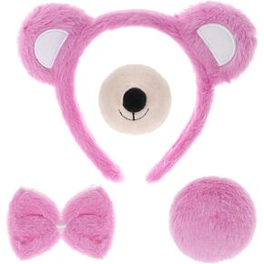 4 Pieces Bear Costume Set Bear Ears Headband and Tail Nose Bowtie for Halloween Carnival Animal Cosplay Party