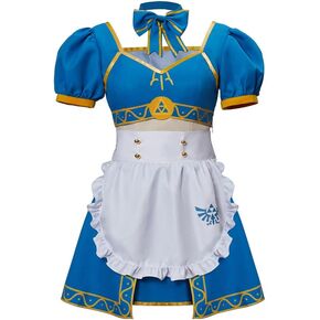 Princess Link Cosplay Costume Anime Maid Costume Lolita Dress with Apron Outfit for Women Adult