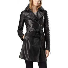 Women's New Zeland Lambskin Walking Leather Long/Trench Coat Long Overcoat Jacket(Small-Plus Size) (Small)