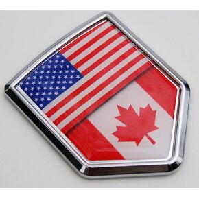 Canada USA Flag Car Chrome Canadian American Emblem 3D Decal Sticker Shield Shape