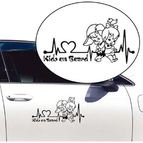 2pcs Heartbeat Kids on Board Sticker for Car Vinyl Decal Car Body Window Bumper Stickers Cute Boy and Girl Baby on Board Safety Warning Sign Laptop SUV Trucks Car Sticker and Decal (Dazzle color)