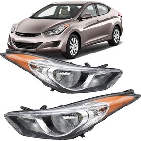 Halogen Headlight assembly Fit for 2011 2012 2013 Hyundai Elantra, Projector Headlamps Assembly Clear Lens for Direct Replacement Black Housing Headlamps,Driver and Passenger Side