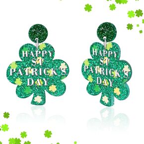 St. Patrick's Day Earrings for Women Acrylic Four-leaf Clover Earrings Shiny Lucky Shamrock Dangle Earrings