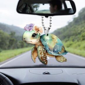 Car Rearview Mirror Hanging Accessories,Sea Turtle Car Ornaments, 2D Acrylic Car Charms Turtle Gifts for Women Suitable for Rearview Mirror, Gardening and Christmas Hanging Ornament