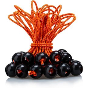 KOME 30pcs Bungee Cords 6 inch, Canopy Tarp Ball Ties, Umbrella Cords, Tie Downs for Tarps, Tarp Bungee with Balls, Vibrant Orange