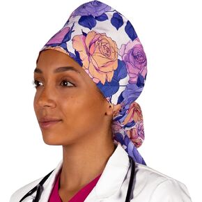 Printed Colorfull Ponytail Surgical Caps for Women Long Hair