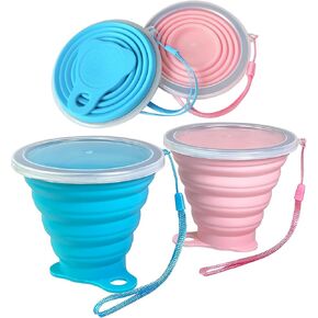 Meanhoo 4 Pack Silicone Collapsible Cup with Lid - Ideal for Campers and Travel Enthusiasts - Collapsible Coffee Cup for Convenient Drinking - Camping Cups for Outdoor and Travel