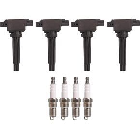 ENA Pack 4 Ignition Coil and Iridium Spark Plug Compatible with Mazda 2012 2013 2014 2015 2016 2017 2018 2019 2020 CX-3 CX-5 CX-9 3 6 3 Sport MX-5 Miata 2.0L 2.5L L4 for H6T61271 PE2018100 93501