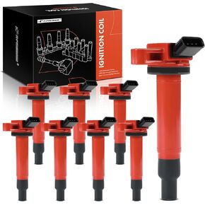 A-Premium (Red) Engine Ignition Coil Pack Compatible with Toyota Tundra 2000-2009, 4Runner 2003-2009, Sequoia 2001-2009, Land Cruiser 1998-2007 & Lexus GX470, GS430, LS430, LX470, SC430, 8-PC Set