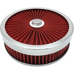 Full Flow Round 6''X2'' Air Filter Assembly Kit RED, Washable and Reusable, with Mounting Stud & Wing Nut Kit, for 4 Barrel Carburetor V8 Engines