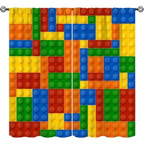 Kids Building Blocks Toy Curtains, Color Constructor Geometric Blocks Abstract Contour Brick Print Window Treatments Drapes for Boys Girls Nursery Bedroom Living Room Playroom W42xL63in(Décor)