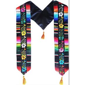 KR BANNERS & CO. Mexican Serape Stole for Graduation, Embroidered Flowers, Latin Ethnicity, Roots and Pride, Ideal for 2024 Graduate