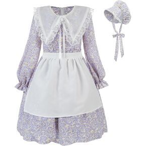 NSPSTT Girl Pioneer Costume Prairie Dresses for Girls Floral Colonial Dress Girl 1800s Dress