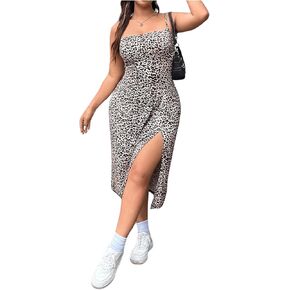 Floerns Women's Plus Size Floral Print Sleeveless Ruched Slit Hem Pencil Cami Dresses