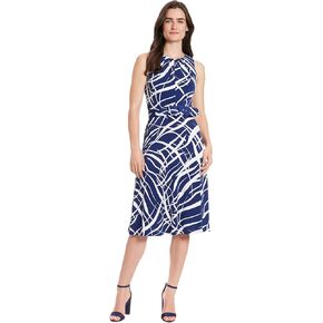 London Times Women's Sleeveless Jersey Keyhole Belted Midi Dress