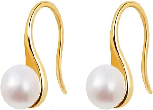 8mm Freshwater Cultured Single Pearl Fishhook Earrings 925 Sterling Silver with 14K Gold Plated Drop Earrings for Women in Saudi Arabia