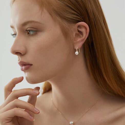 8mm Freshwater Cultured Single Pearl Fishhook Earrings 925 Sterling Silver with 14K Gold Plated Drop Earrings for Women in Saudi Arabia