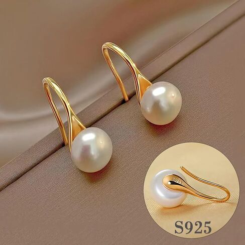 8mm Freshwater Cultured Single Pearl Fishhook Earrings 925 Sterling Silver with 14K Gold Plated Drop Earrings for Women in Saudi Arabia