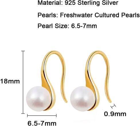8mm Freshwater Cultured Single Pearl Fishhook Earrings 925 Sterling Silver with 14K Gold Plated Drop Earrings for Women in Saudi Arabia