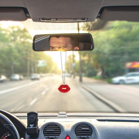 Bling Lip Diamond Car Accessories for Women, Crystal Red Lip Car Rear View Mirror Charm Gift Rhinestone Car Interior Pendant Good Luck Amulet Hanging Gift Glitter Car Ornament Decor(Red) in Saudi Arabia