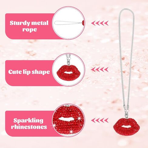 Bling Lip Diamond Car Accessories for Women, Crystal Red Lip Car Rear View Mirror Charm Gift Rhinestone Car Interior Pendant Good Luck Amulet Hanging Gift Glitter Car Ornament Decor(Red) in Saudi Arabia